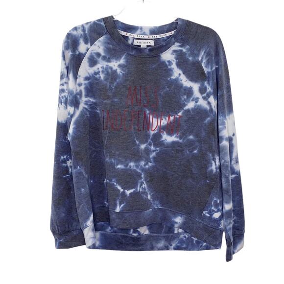 Rae Dunn Top Womens Large Sweatshirt Tie Dye Blue Miss Independent Dolman Sleeve - Picture 2 of 9